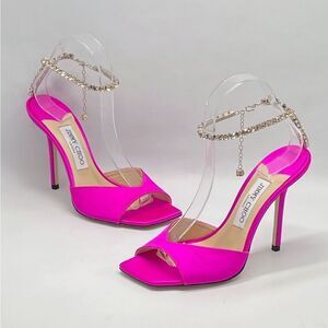 Jimmy Choo Saeda Satin Crystal Ankle-Strap Sandals size 38